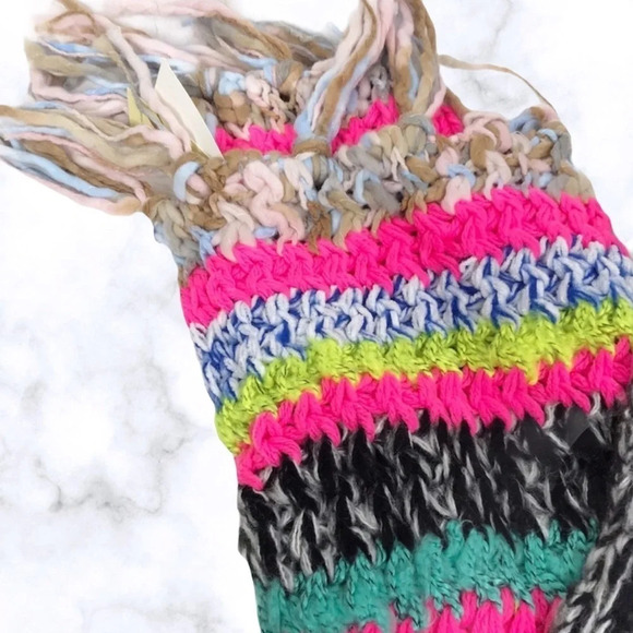 Collection 18 Fringe Multicolor Stripe Fuzzy Scarf - Picture 4 of 7